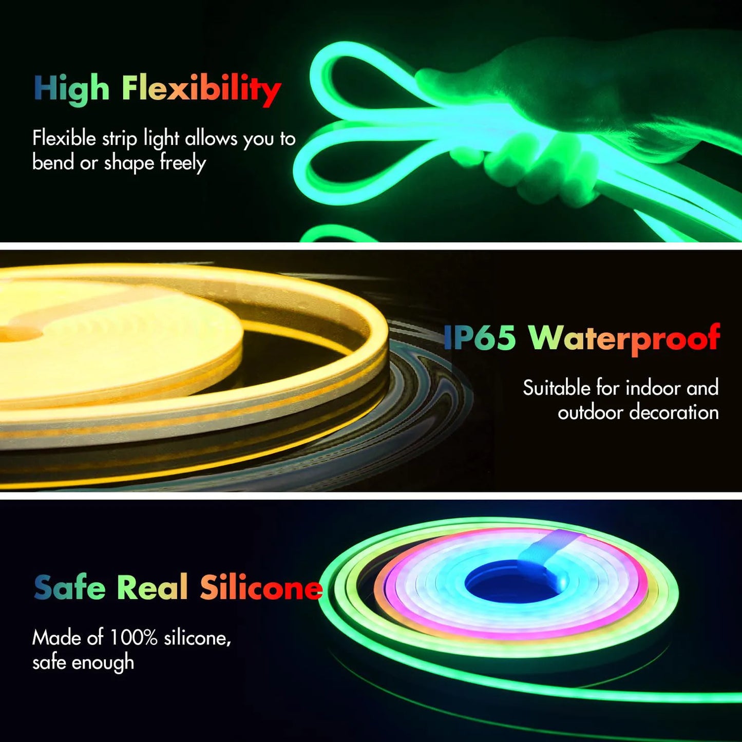 Waterproof LED RGB Light Strip W/ Bluetooth and Music Sense