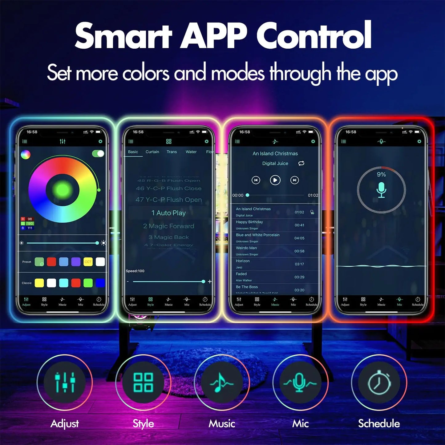 Waterproof LED RGB Light Strip W/ Bluetooth and Music Sense